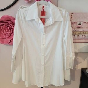 NWT IC Collection White Button-Up Swing Top